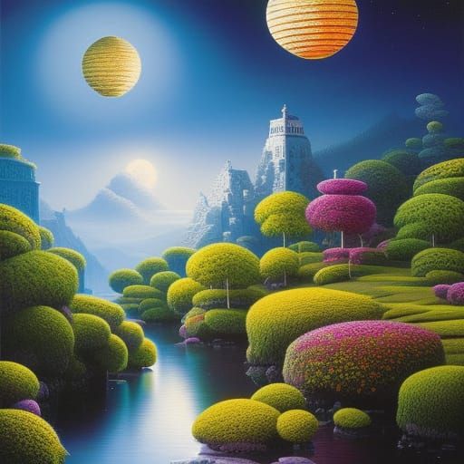 Fantasy Paper Lanterns in Detailed Mosaic Style