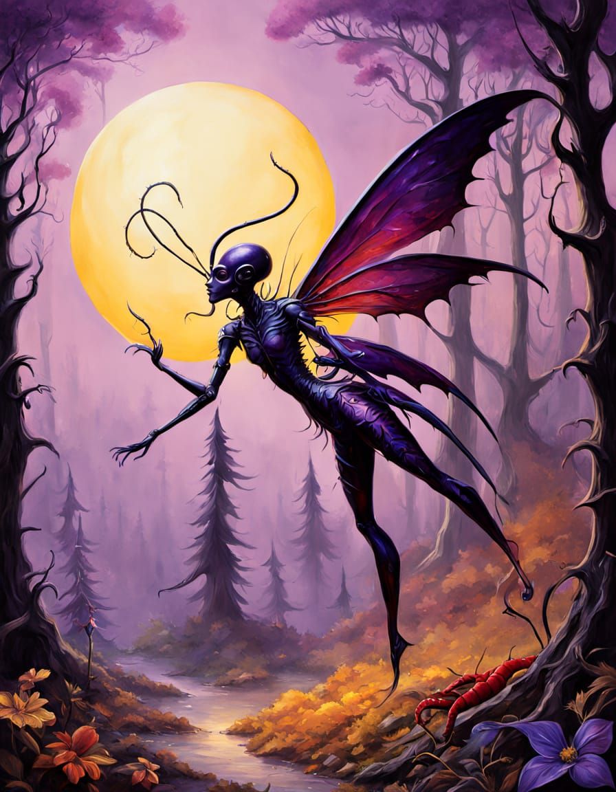Fairy vs Scorpion in Surrealist Forest