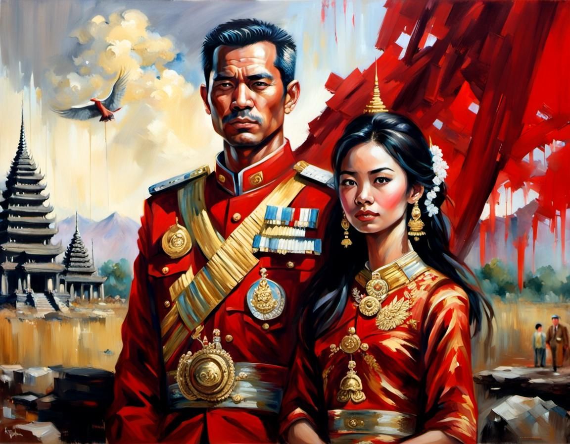 Cambodian Couple Portrait in Hyperrealistic Style