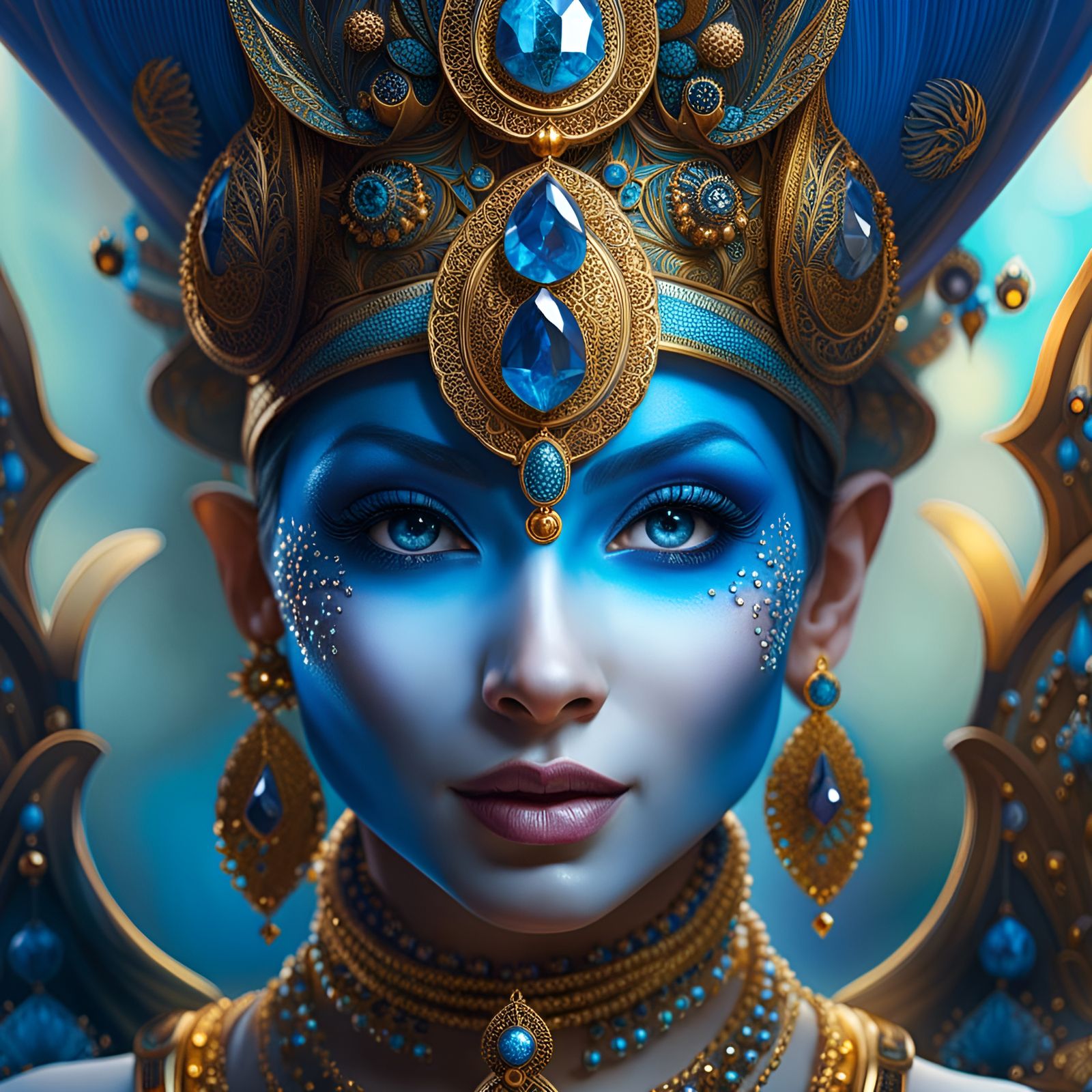 Blue Mushroom Pixie Jester in Fantasycore Style