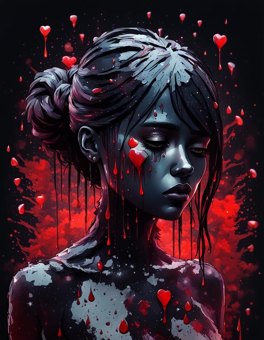 Heartbroken Shadow Girl in Cosmic Astral Illustration