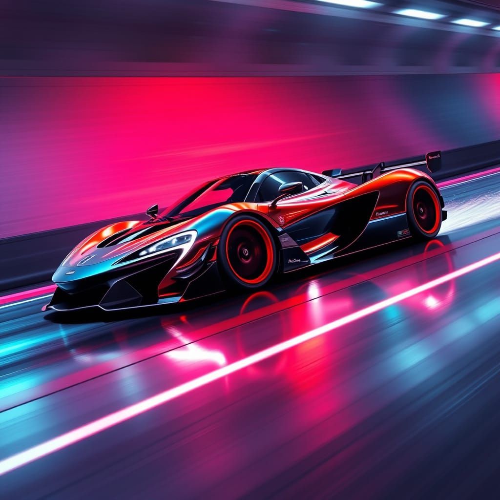 Futuristic McLaren Races on Neon Track in Sci-Fi Style