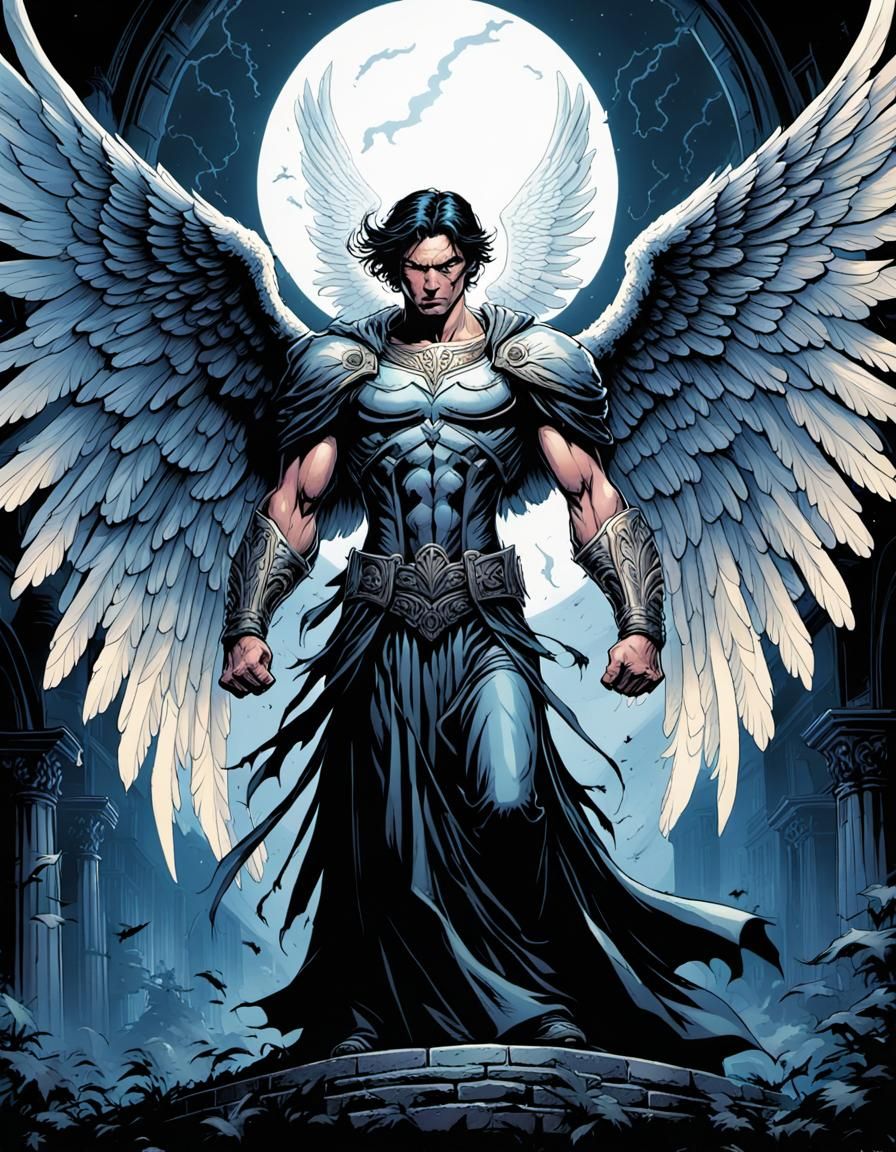 gothic angel with wings spread wide