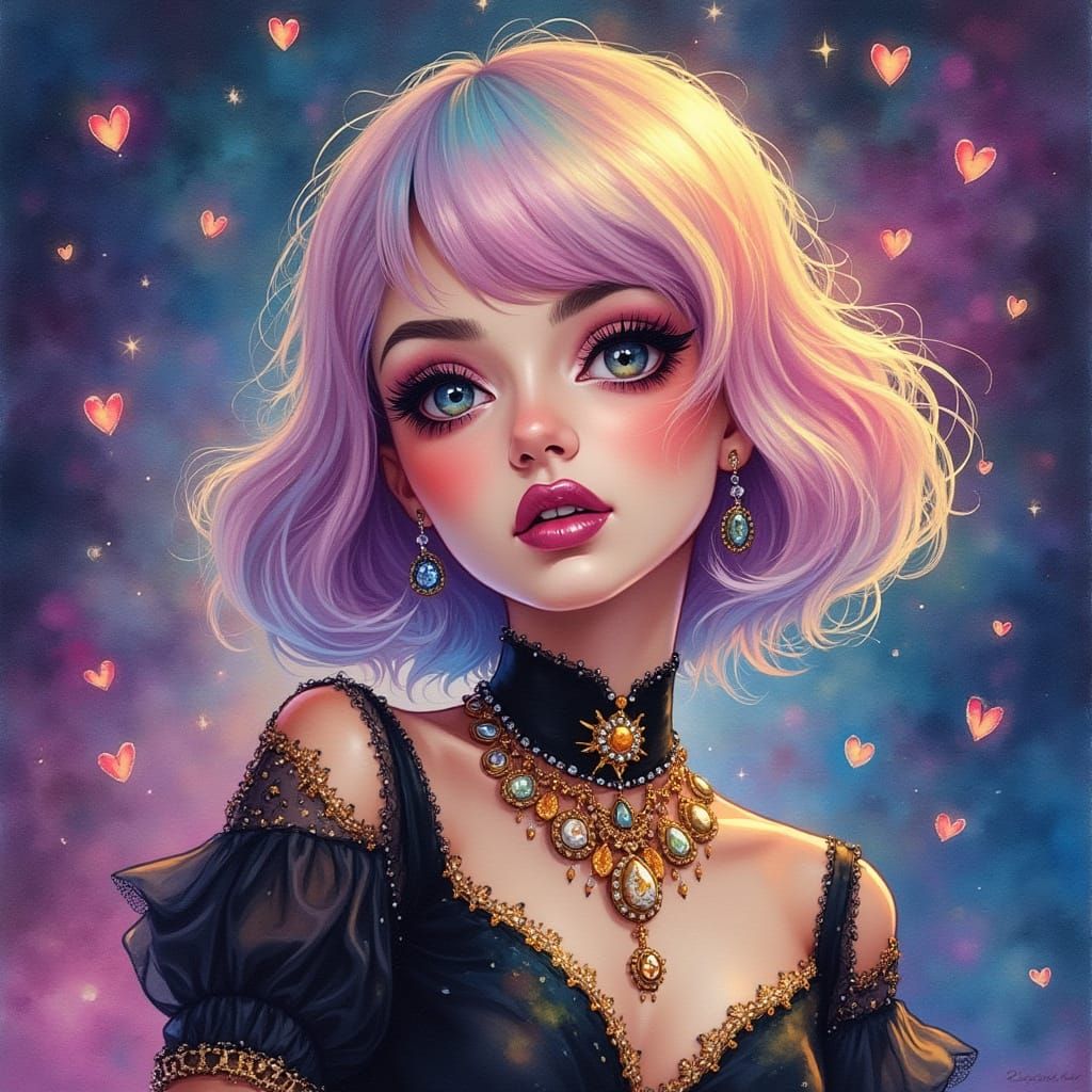 Surreal Goddess Dances in Cosmic Spotlight