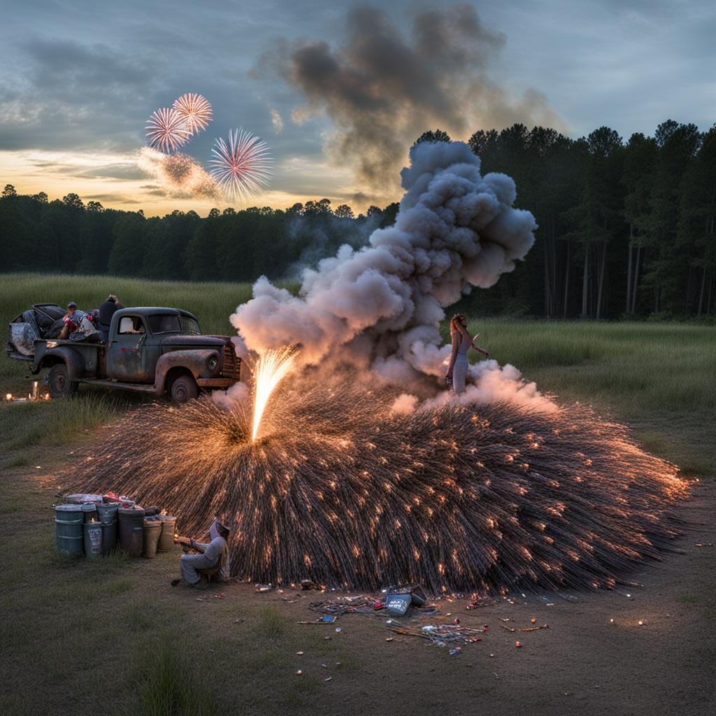 Crude Fireworks Display in the Night Sky