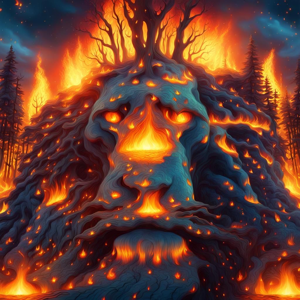 Mystical Forest Ablaze: Surreal Epic Landscape