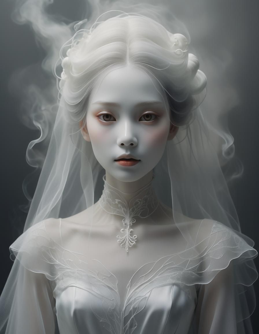 Ethereal Ghost Bride Portrait in Ghibli Style