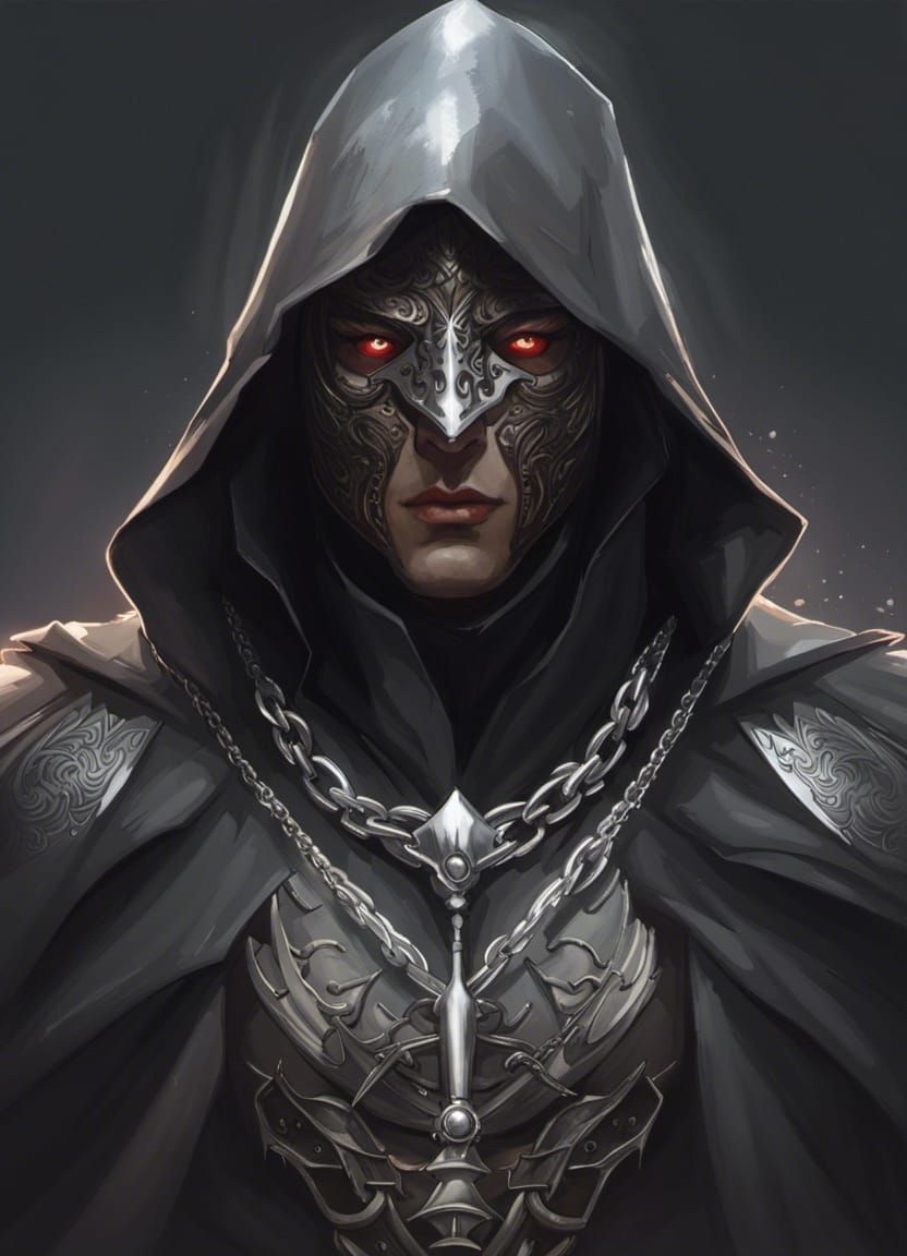 Masked Man in Shadow, Hyperdetailed Portrait
