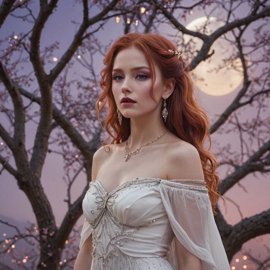 Goddess with Flowing Red Hair and Diamond Accents