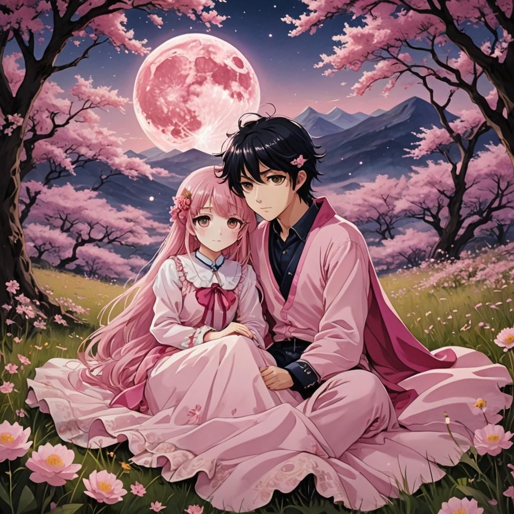 Anime Scene: Luna and Cosmo Under Pink Moon