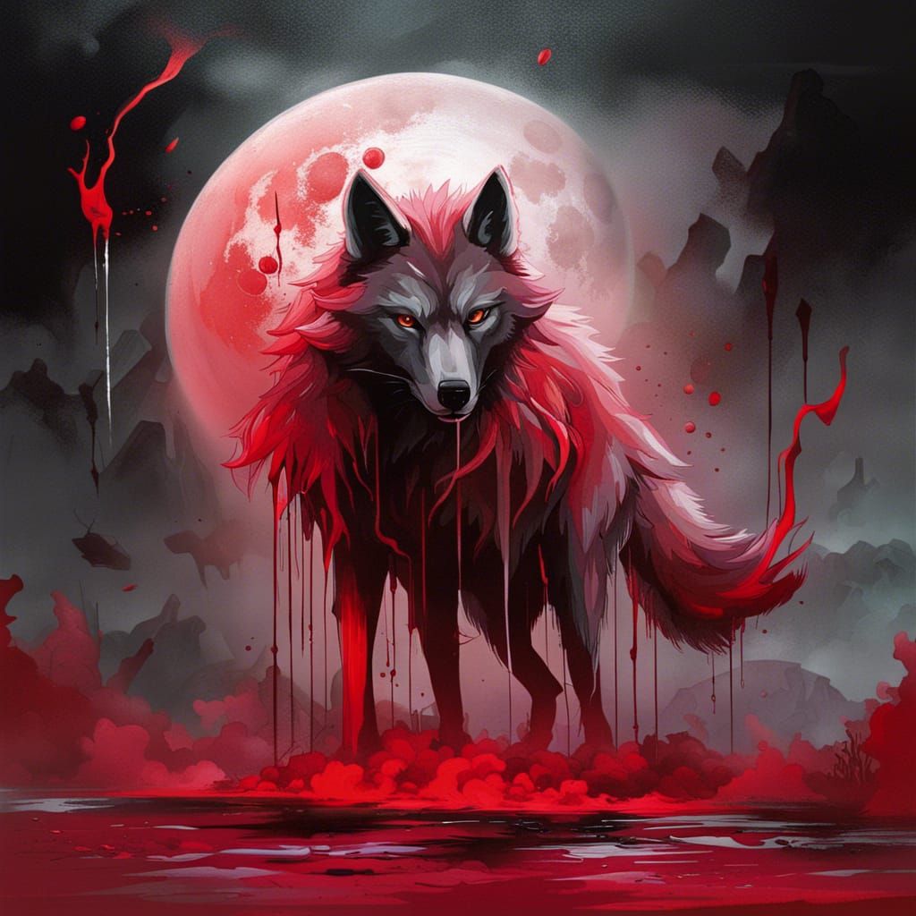 Blood Moon Wolf in Graffiti Art Style