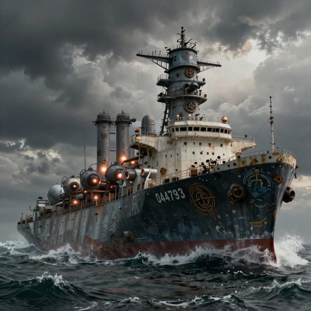Colossal Tartarian Nuclear Ship on Stormy Seas