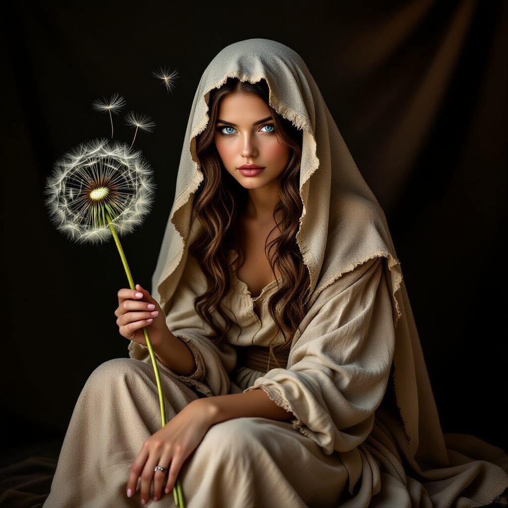 Fairy on Dandelion in Dramatic Chiaroscuro Style