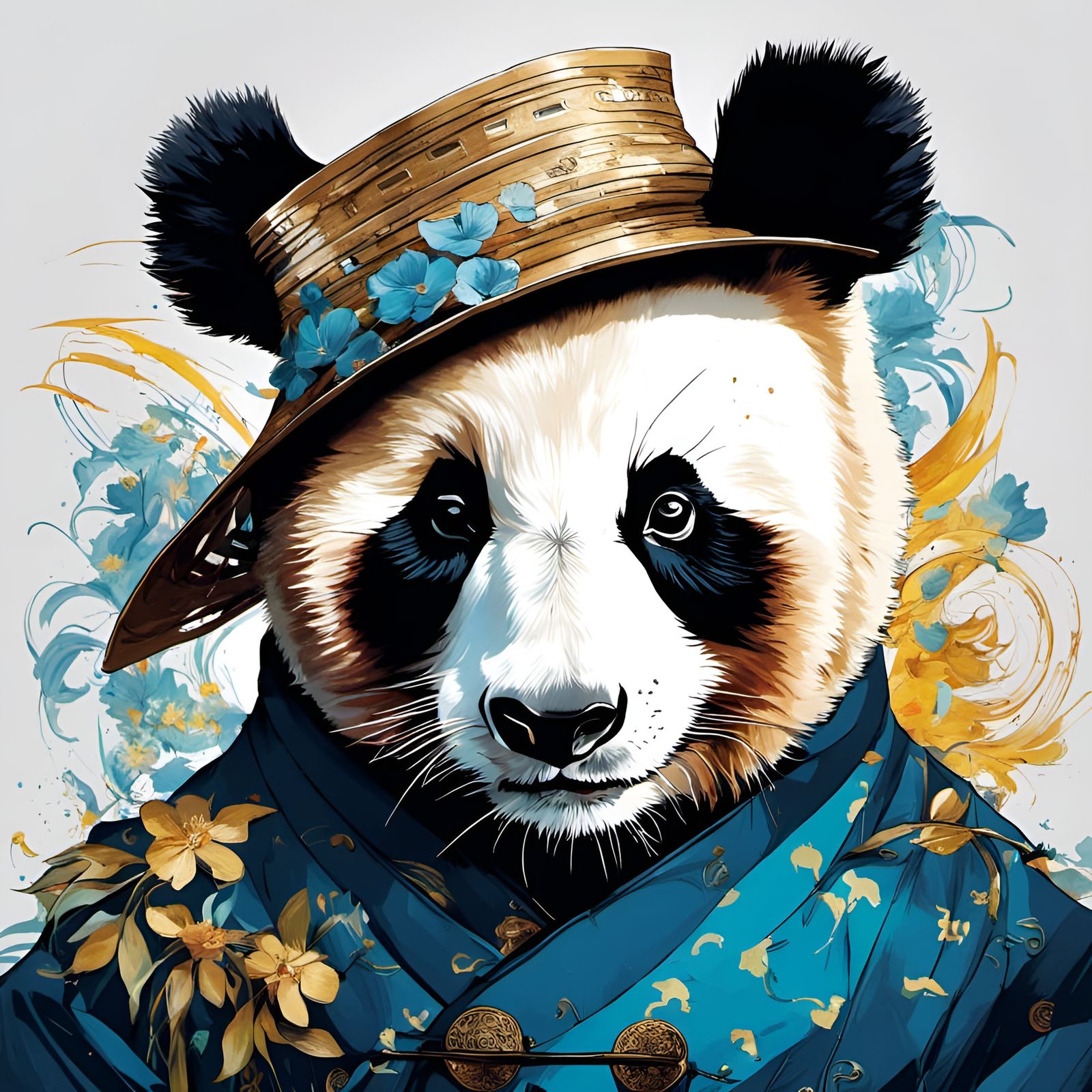 Panda Van Gogh Portrait with Chinese Symbols