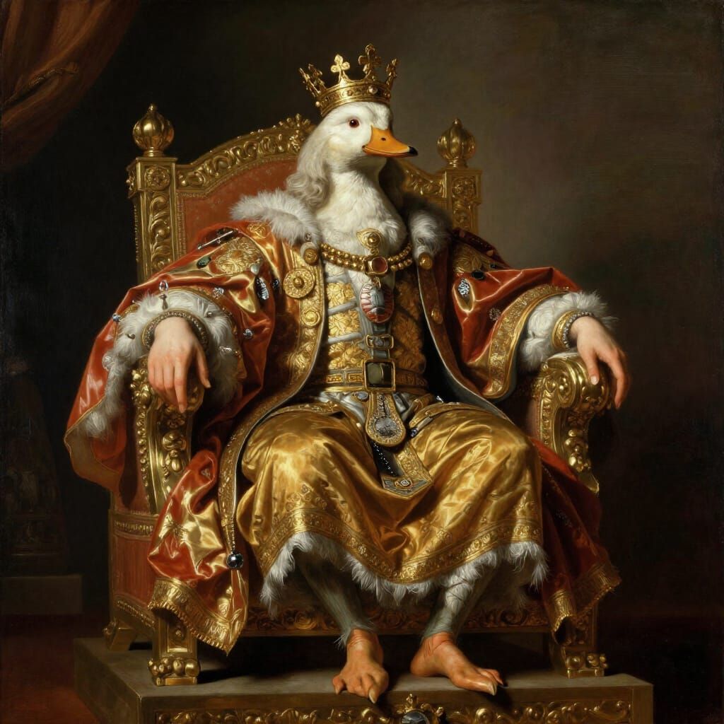 Regal Duck King on Jeweled Throne in Baroque Style
