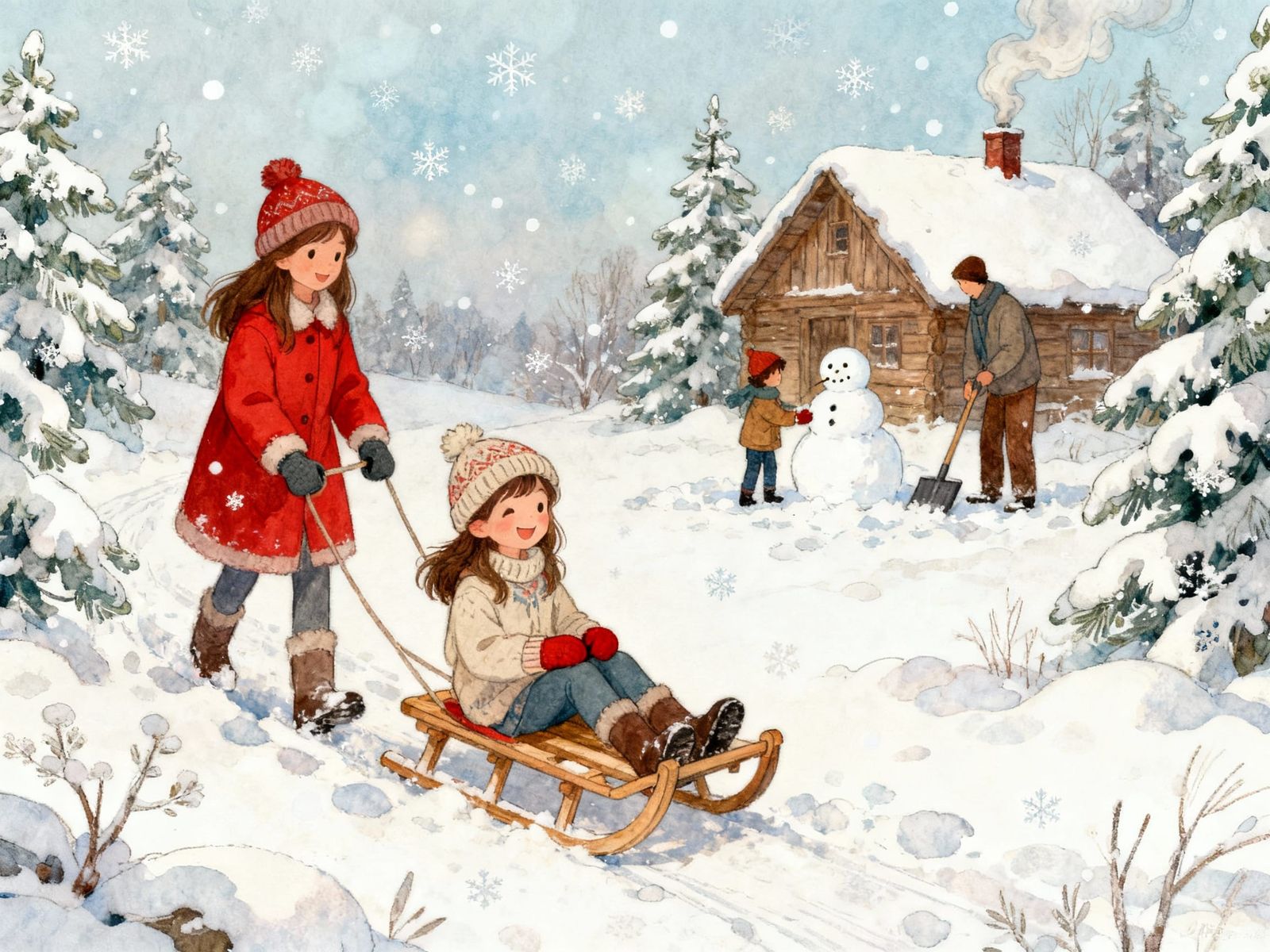 Serene Winter Landscape with Figures Enjoying Snow