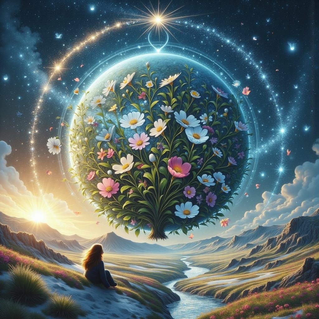 Hopeful Woman Surrounded by Love and Peace, in Vivid Style