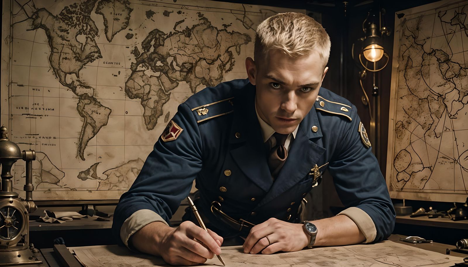 Handsome WWI Sailor in Steampunk Horror Film Still