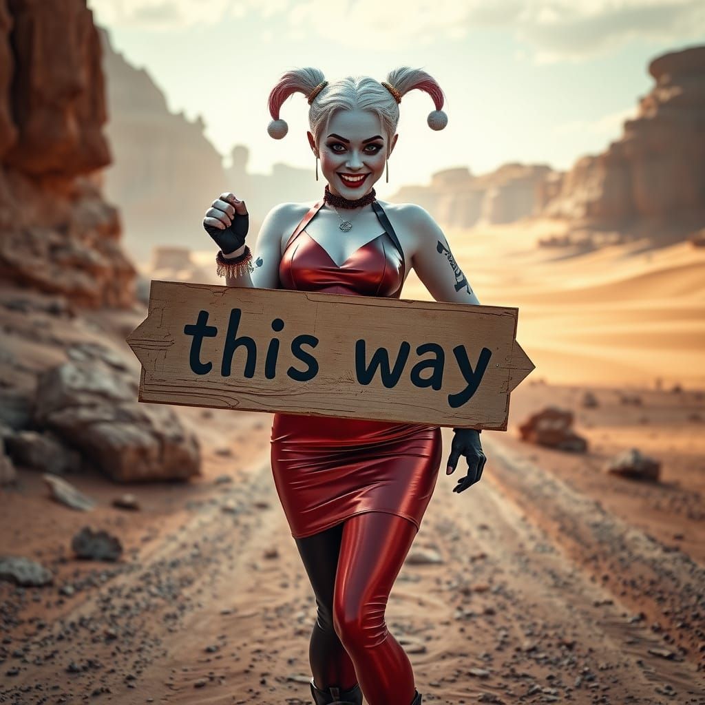 Hyperrealistic Harley Quinn in Desert Landscape