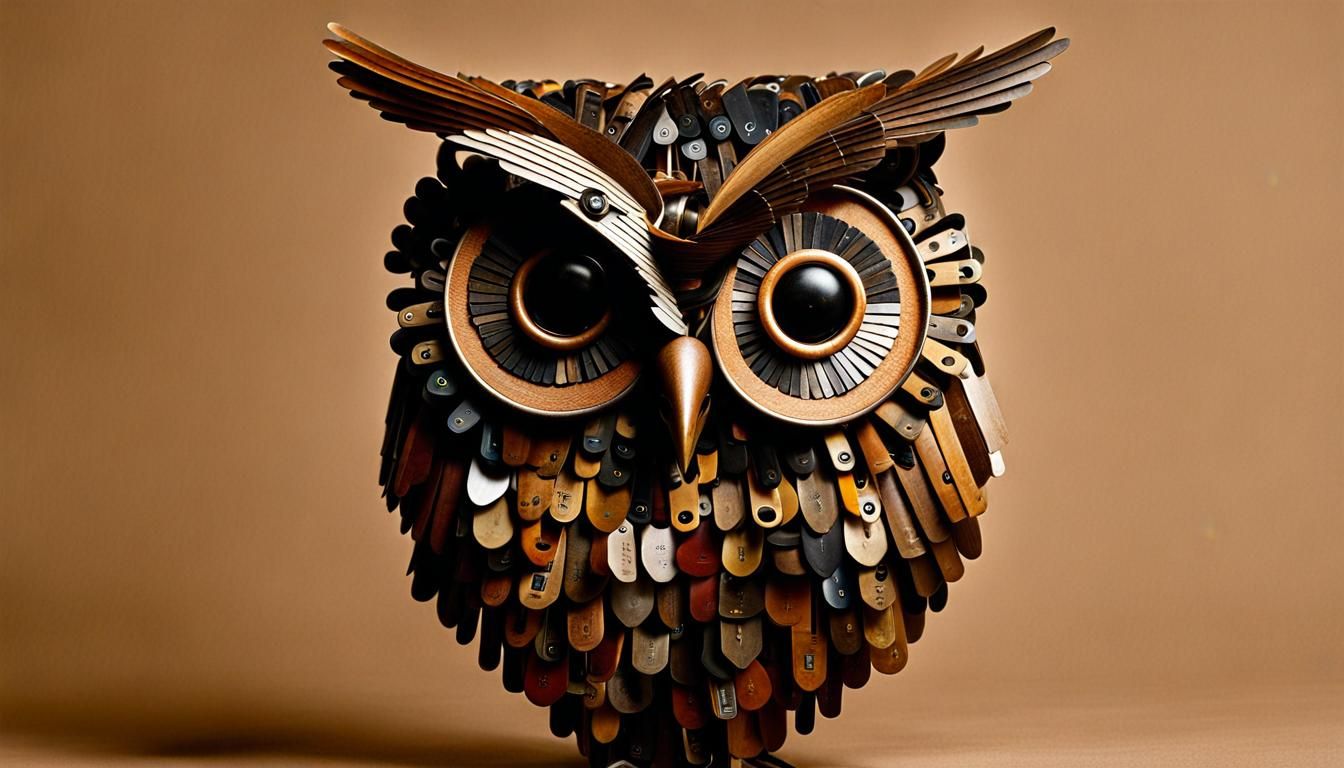Owl Sculpture Assembled from Antique Keys