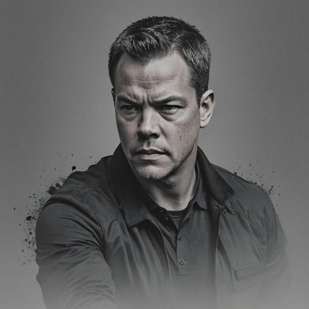 Dramatic Cinematic Film Still of Jason Bourne