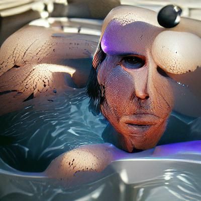 Christian Bale in Hot Tub: 3D Artstation Render