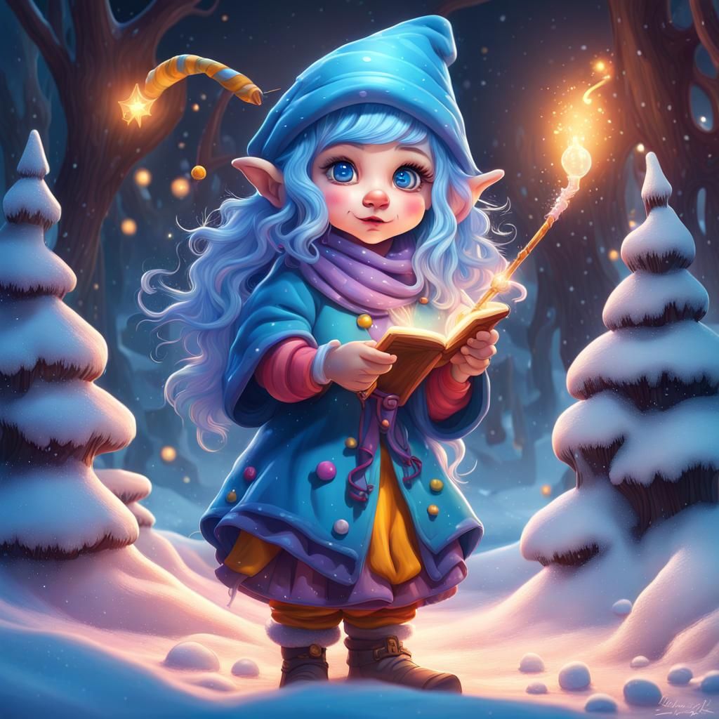 Cute Gnome Wizard Casting Spell in Candyland Style