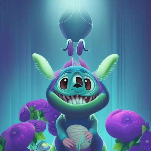 Detailed Digital Painting of Stitch from Lilo & Stitch