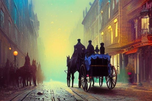 Victorian Horse-Drawn Carriage on City Street