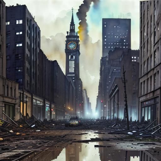 Post-Apocalyptic Glasgow: Watercolour Dystopian Landscape