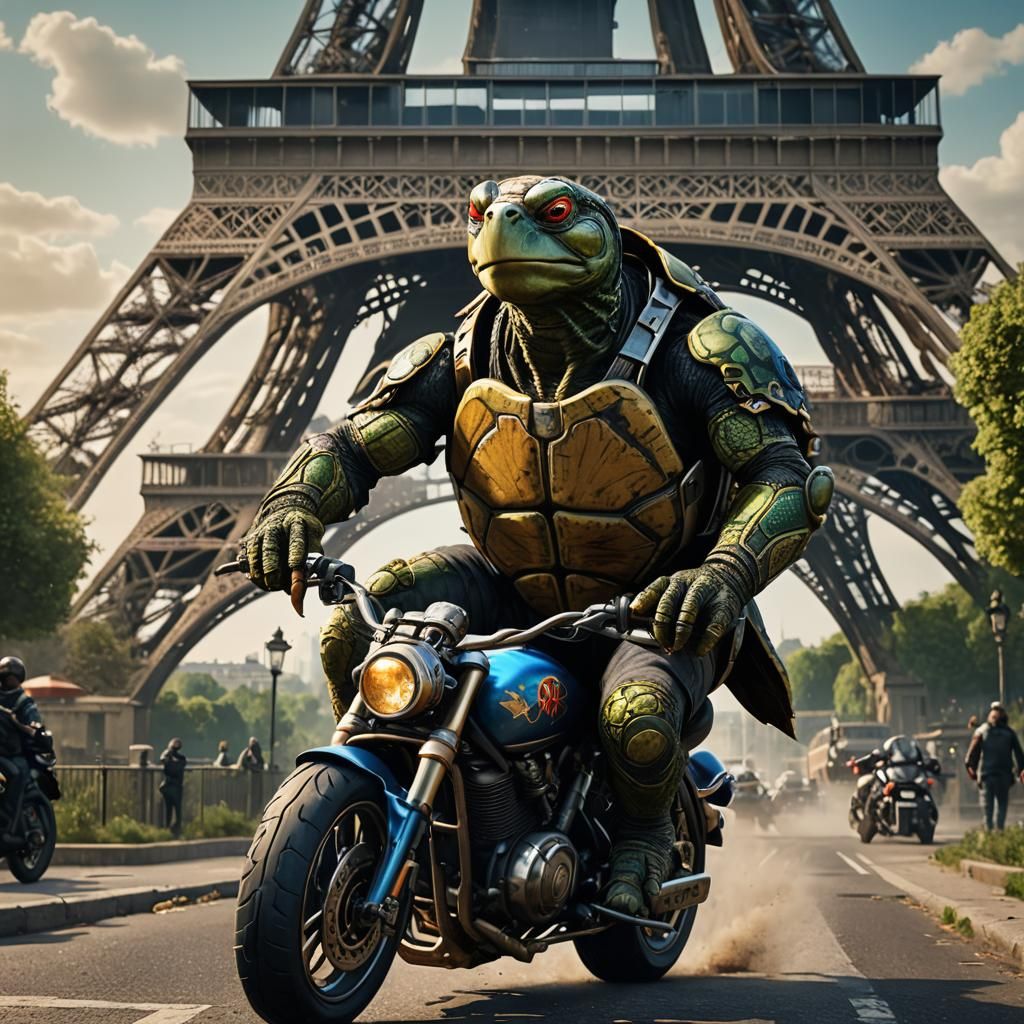 Leonardo Mutant Turtle on Motorbike: Detailed Matte Painting