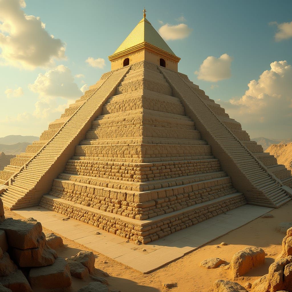 Ancient Egyptian Pyramid with Gold Altar and Temple