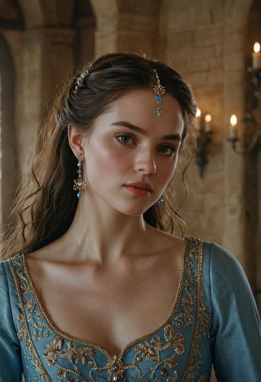 Beautiful Lady in Luxurious Medieval Hall