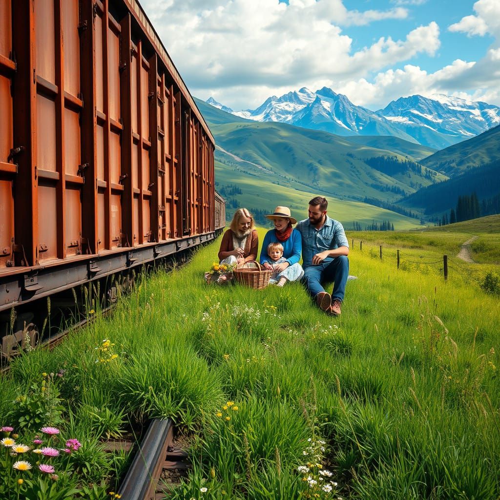 Fantastical Family Picnic on a Railway Through Rolling Hills...