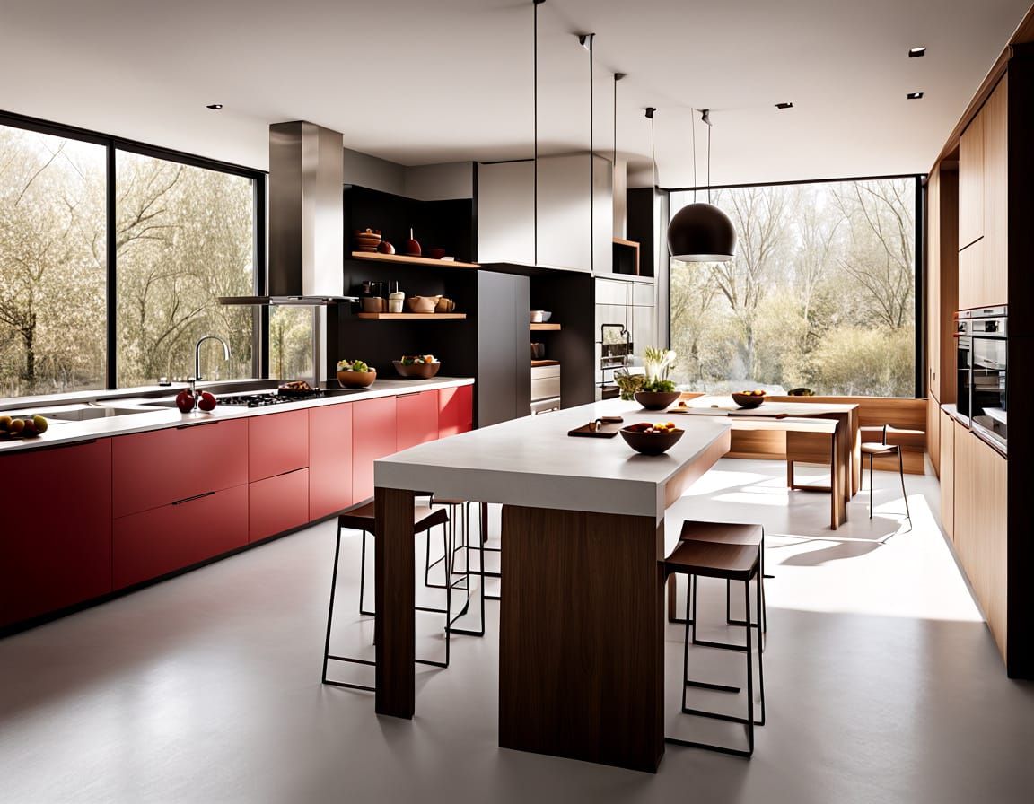 Serene Minimalist Kitchen with Sunlight and Apples