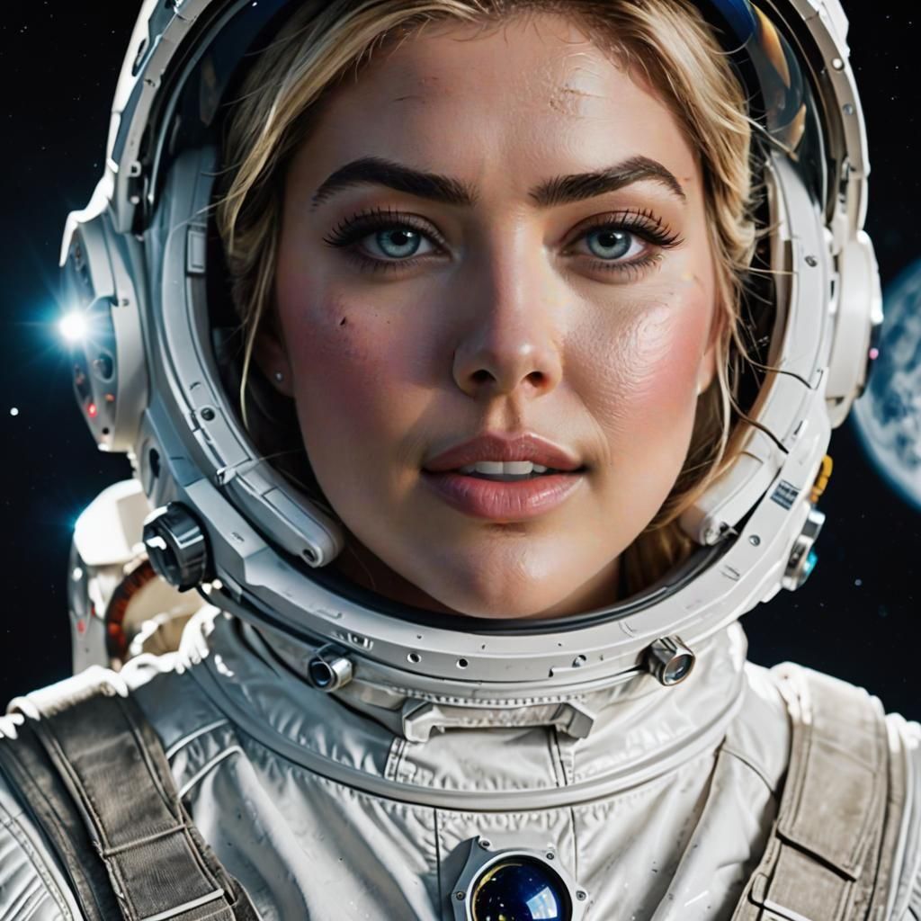 Woman in White Spacesuit Walking on Moon