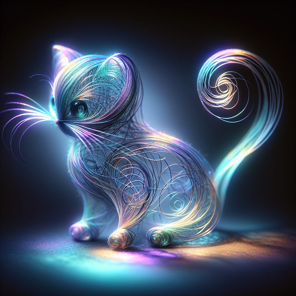 Whimsical Kitten Made of Iridescent Thread