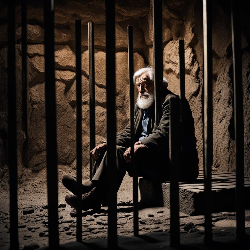 Elderly Geologist in Cell, Dramatic Chiaroscuro