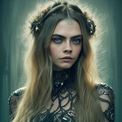 Stunning Fur Dress Portrait in Futuristic Art Nouveau Gothic...