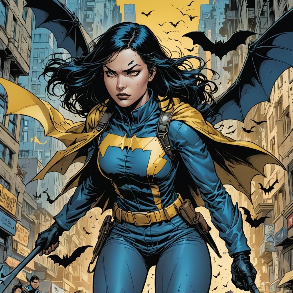Woman Flies Through City in Comic Book Art Style