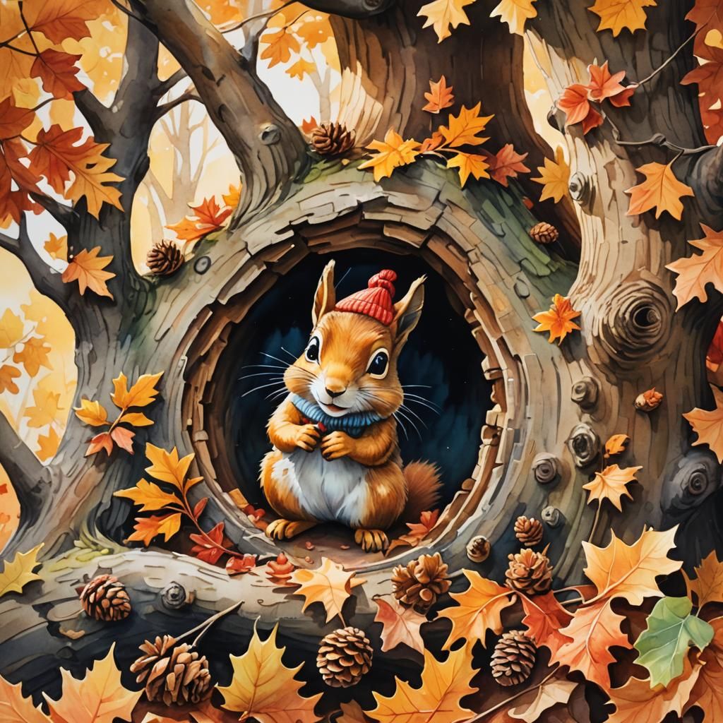 Squirrels in Autumn: Whimsical 3D Anime-Inspired Art