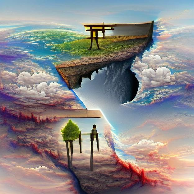 Abstract Worlds Intersect in AI Image