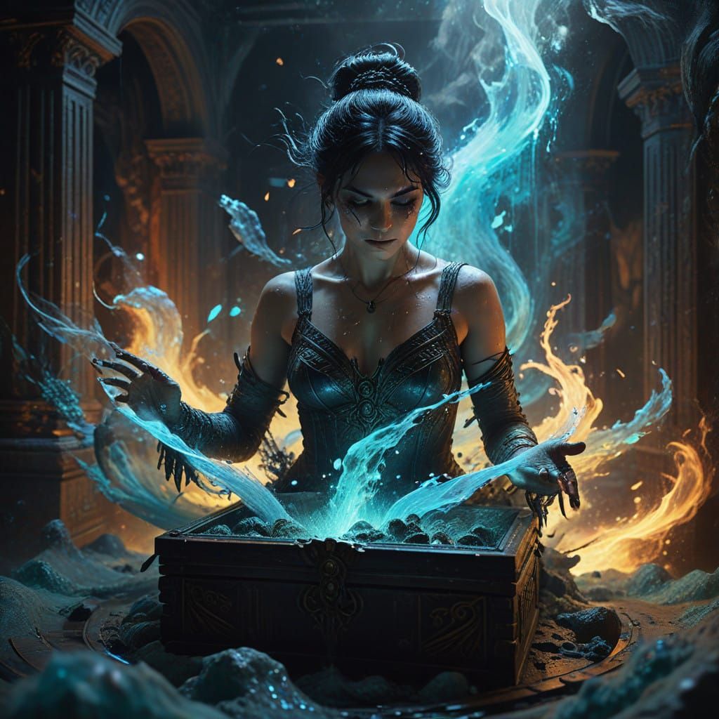 Ethereal Goddess Unleashes Vortex of Glowing Demons