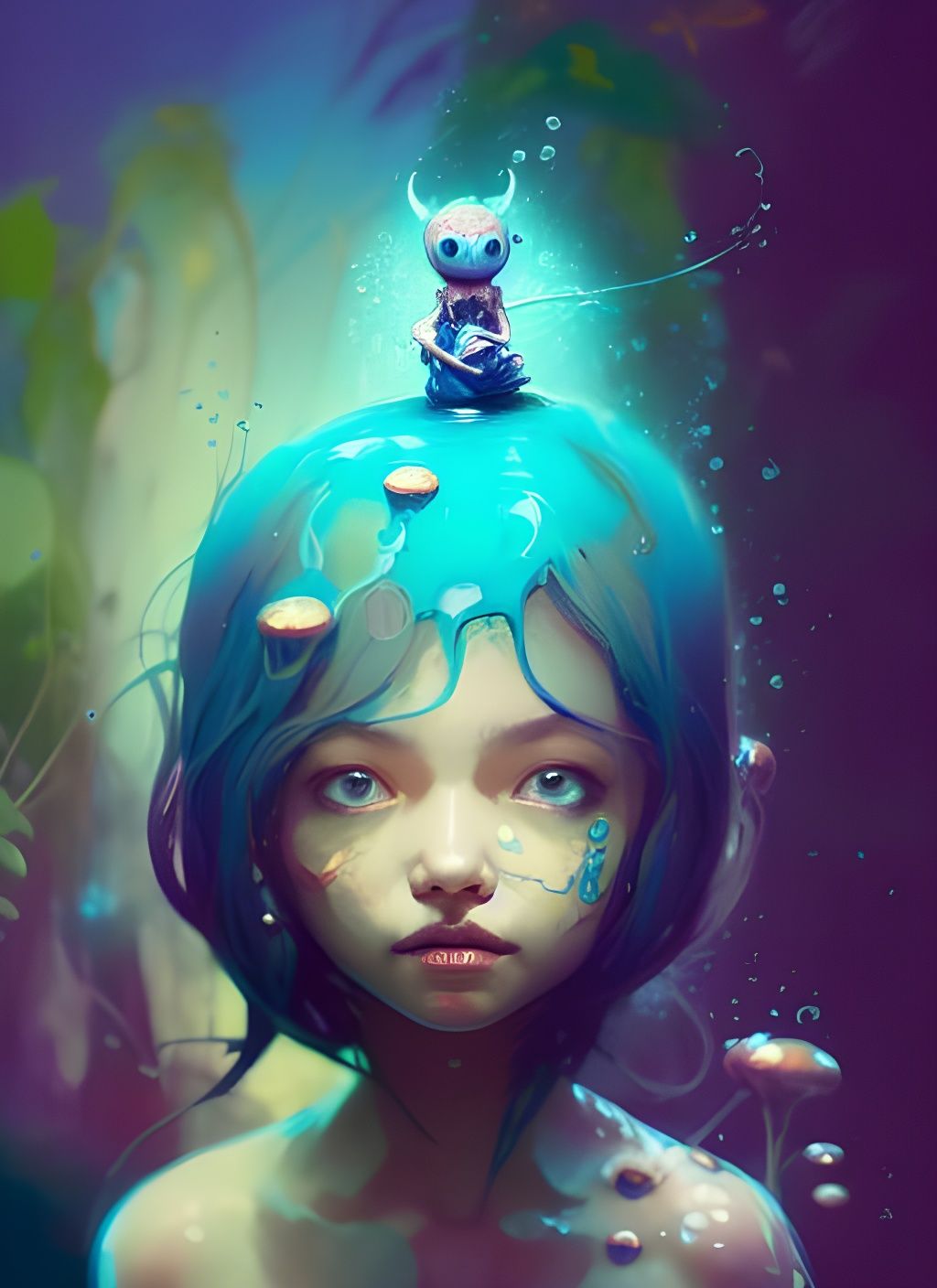 Cute Water Spirit Portrait in Digital Illustration