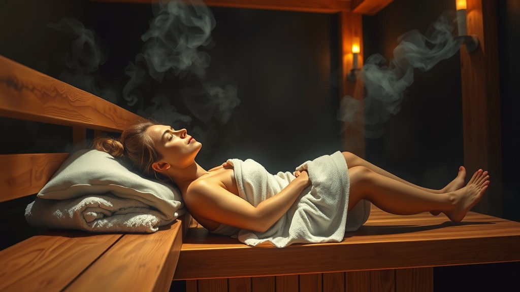 Serene Woman Relaxing in Sauna with Golden Lighting