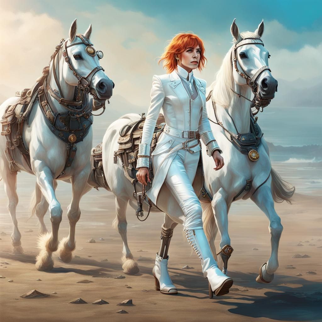 Steampunk Fairy on California Beach in Cyberpunk Style