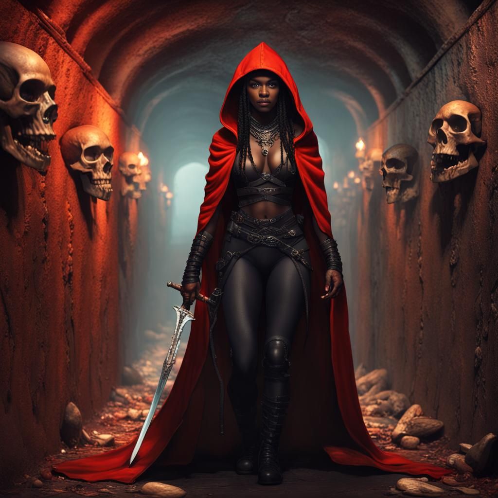 Woman Warrior in Catacombs: Fantasy Concept Art