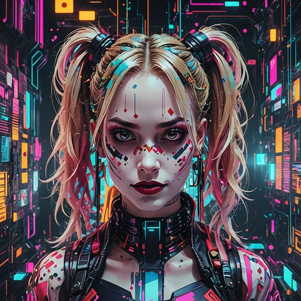 Cyberpunk Harley Quinn Glitch Art Avatar