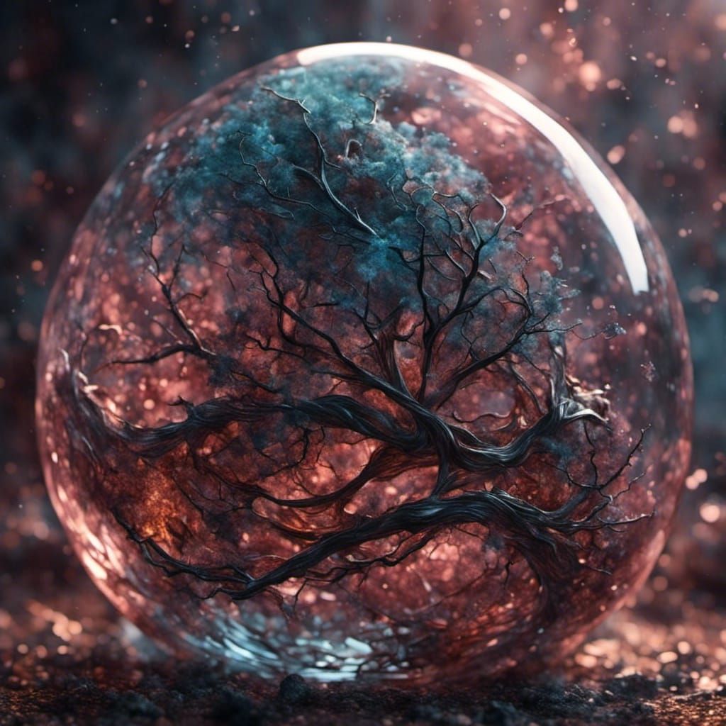 Glass Sphere Shatters: Horror Art in Engraving Style