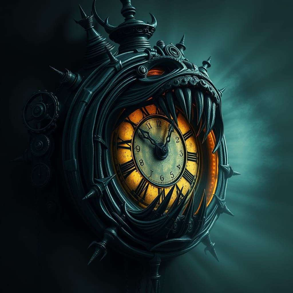 Creepy Clock with Teeth in Dark Fantasy Style